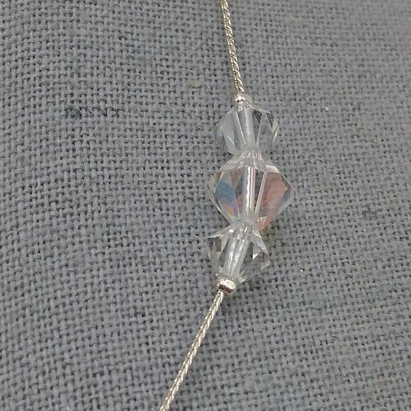 Aurora Borealis Crystal Bicone Bead Necklace, Rhodium Plated Chain, 19 Inches - Picture 5 of 10